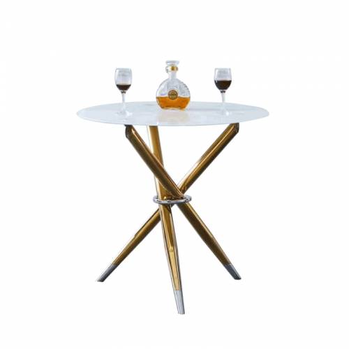 Étkezőasztal|dohányzóasztal, fehér|gold króm arany, átmérő 80 cm, DONIO