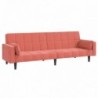 Kétszemélyes rózsaszín bársony kanapéágy két párnával