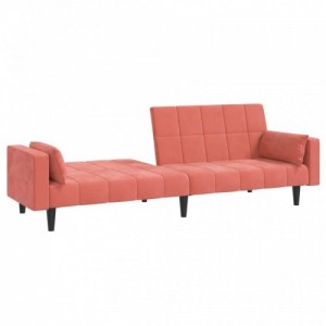 Kétszemélyes rózsaszín bársony kanapéágy két párnával