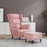 Rózsaszín bársony magas háttámlájú fotel lábtartóval