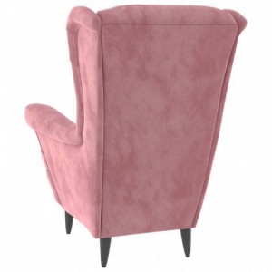 Rózsaszín bársony magas háttámlájú fotel lábtartóval