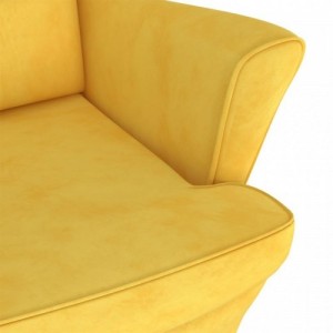 Mustársárga bársony magas háttámlájú fotel lábtartóval