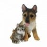 Német juhász kiskutya cicával polyresin szobor, kültéri és beltéri dekorációs kiegészítő