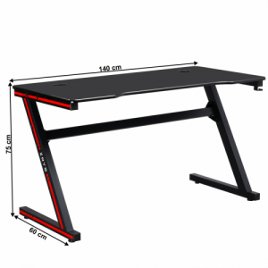 Gamer asztal|számítógépasztal, fekete|piros, MACKENZIE 140cm