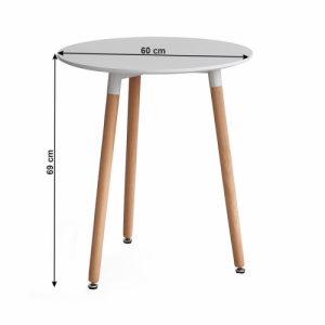 Étkezőasztal, fehér|bükk, átmérő 60 cm, ELCAN