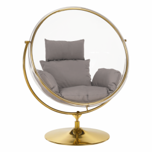 Függő fotel állvánnyal, átlátszó|arany|szürke, BUBBLE TYP 2