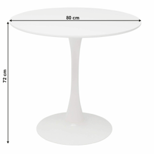 Étkezőasztal, kerek, fehér, matt, átmérő 80 cm, REVENTON
