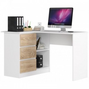 Sarok íróasztal 124x85cm fehér, szanoma tölgy balos kivitel