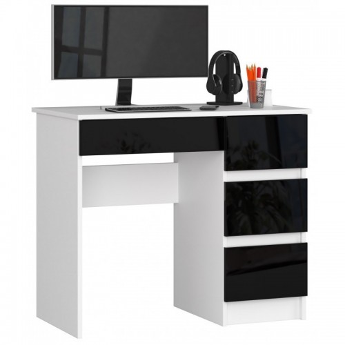 Íróasztal 90x50cm fehér, magasfényű fekete