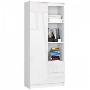 Irodai könyvespolc ajtóval, két fiókkal fehér, magasfényű fehér 80x35cm
