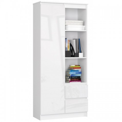 Irodai könyvespolc ajtóval, két fiókkal fehér, magasfényű fehér 80x35cm