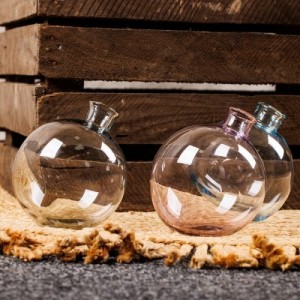 Üveg gömb váza, dekorációs kiegészítő, 1 literes, szürke