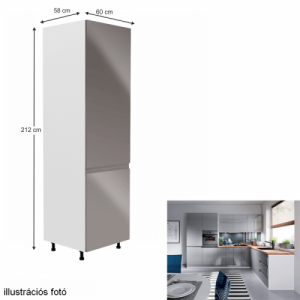Hűtőgép szekrény, fehér|szürke extra magasfényű, jobbos, AURORA D60R
