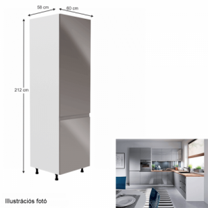 Szekrény a beépíthető hűtőhöz, fehér|szürke extra magasfényű, jobbos, AURORA D60ZL