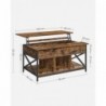 Dohányzóasztal, emelhető tetejű dohányzóasztal, nyitott és rejtett tárolóval, X alakú rúddal, 60 x 100 x (48-62) cm | Rusztikus