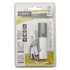 Cattara zseblámpa  LED 120lm ZOOM tölthető, ezüst