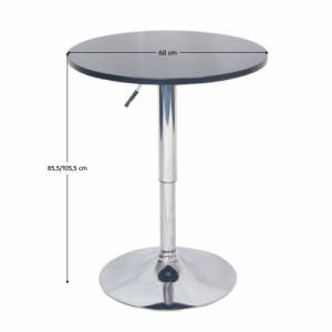 Bárasztal, magasság állítással, króm| fekete, átmérő 60 cm, BRANY 2 NEW