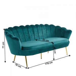 Luxus heverő, 3-as ülés, smaragd Velvet szövet|króm arany, Art-deco stílus, NOBLIN