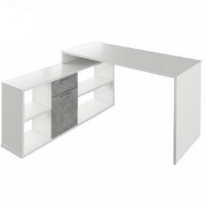 Sarok íróasztal, fehér|beton, NOE NEW