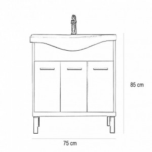 Nerva 75 cm-es bútorhoz alsószekrény, mosdóval, Rauna szil