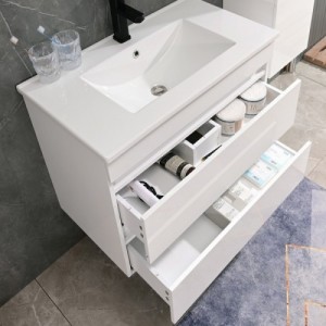 Cube Fürdőszobabútor 80 cm kerámia mosdóval (2 fiókos) tükörrel 60x80 cm magasfényű festett fehér