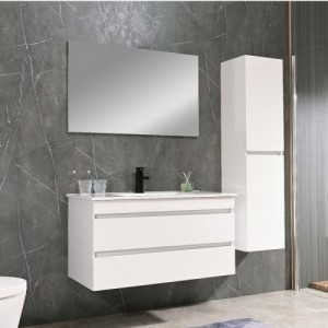 Cube 100 alsó fürdőszobabútor kerámia mosdóval 2 fiókos, magasfényű festett fehér