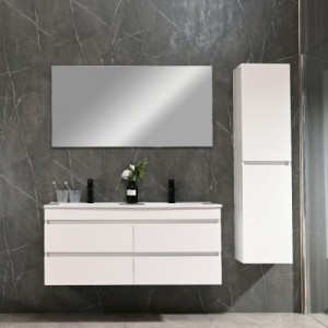 Cube 120 alsó fürdőszobabútor kerámia mosdóval 2 fiókos, magasfényű festett fehér