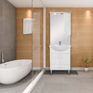 Bianca Plus 65 komplett fürdőszobabútor, magasfényű fehér színben, jobbos nyitási irány