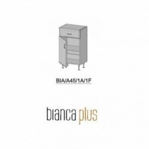 Bianca Plus 45 alacsony szekrény 1 ajtóval, 1 fiókkal, magasfényű fehér színben, jobbos