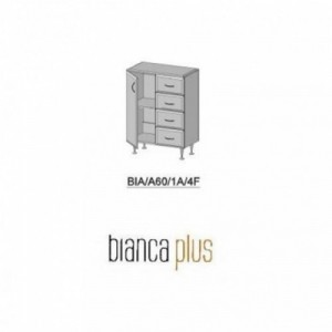 Bianca Plus 60 alacsony szekrény 1 ajtóval, 4 fiókkal,magasfényű fehér színben, balos