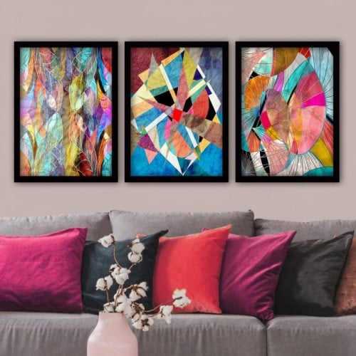 Lulu színes keretezett dekor festmény (3 darab)