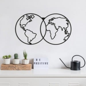 World Map fekete fém fali dekor