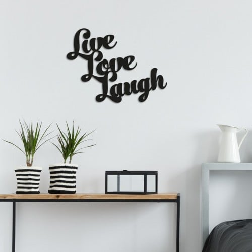 Live Love Laugh fekete fém fali dekor