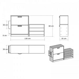 Trend fehér cipősszekrény 130 x 80 x 31 cm