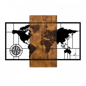 World Map With Compass fa fali dekoráció