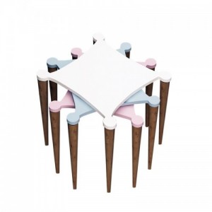 Tremo fehér-rózsaszín-kék-dió egymásba rakható asztal