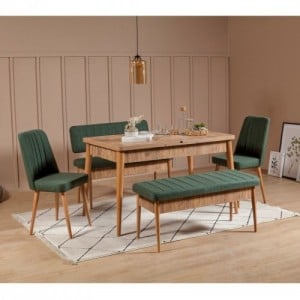 Vina fenyő-zöld asztal és szék szett (5 darab)