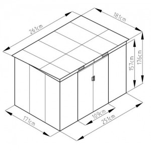 ROJAPLAST S2001C fém kerti ház, tároló, szürke - 261 x 181 x 176 cm