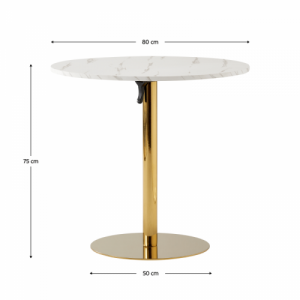 Étkezőasztal, világos márvány|gold króm - arany, átmérő 80 cm, LAMONT