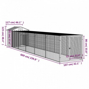 Antracit horganyzott acél tyúkketrec kifutóval 117x609x123 cm