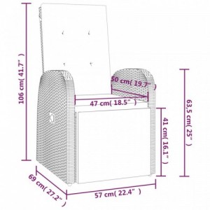 2 db szürke polyrattan dönthető kerti szék párnákkal