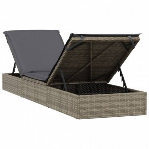 1 db szürke polyrattan napozóágy párnával 201 x 55 x 62 cm