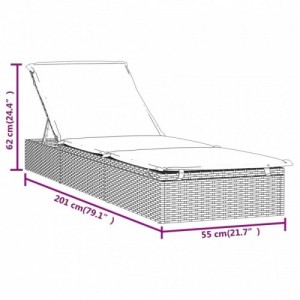 1 db fekete polyrattan napozóágy párnával 201 x 55 x 62 cm