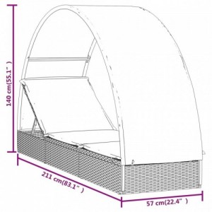 Barna polyrattan napágy kerek tetővel 211 x 57 x 140 cm