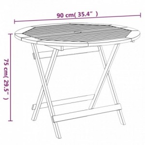 Tömör akácfa összecsukható kerti asztal Ø 90 x 75 cm