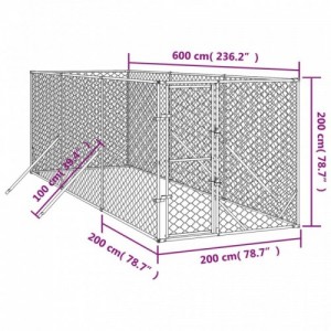 Ezüstszínű kültéri horganyzott acél kutyakennel 2x6x2 m