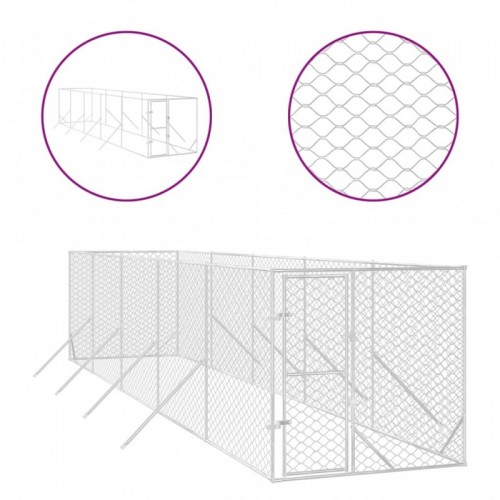 Ezüstszínű kültéri horganyzott acél kutyakennel 2 x 10 x 2 m