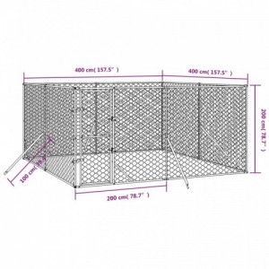 Ezüstszínű kültéri horganyzott acél kutyakennel 4x4x2 m