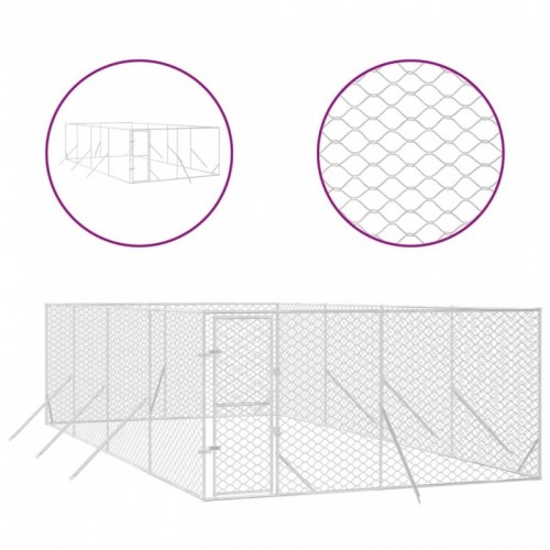 Ezüstszínű kültéri horganyzott acél kutyakennel 4x8x2 m