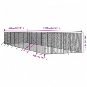 Ezüstszínű kültéri horganyzott acél kutyakennel 4 x 16 x 2 m